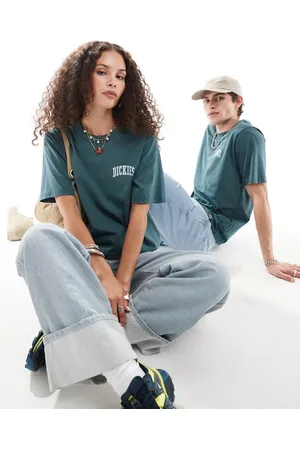 Dickies Aitken left chest logo t-shirt in dark green and light blue