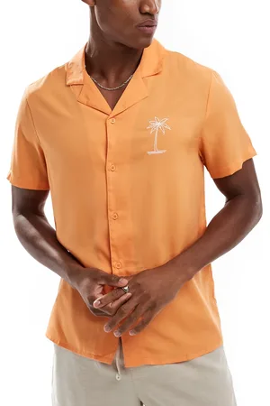 Another Influence Beach shirt with palm embroidery in -Orange