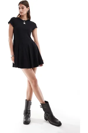 Monki Short sleeve mini jersey dress with a-line skirt in