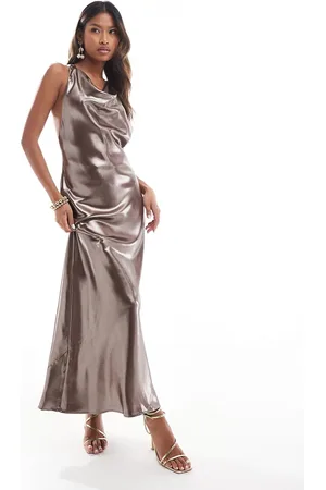 River Island Halterneck twist back slip midi dress in