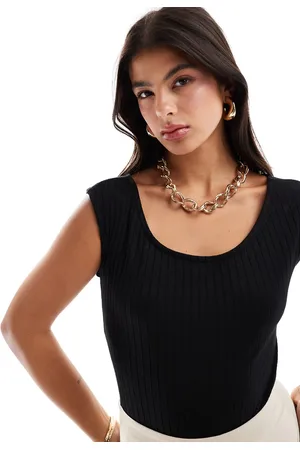 Pieces® Scoop neck ribbed bodysuit in