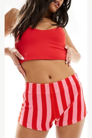 Labelrail X Olivia Grace Herring low-rise striped towelling shorts in red and pink