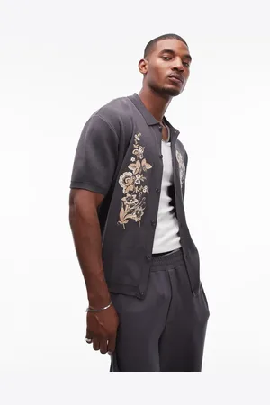 Topman Relaxed floral embroidered knitted shirt in