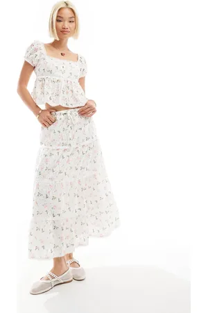 Labelrail X Olivia Grace Herring ditsy floral tiered maxi skirt in