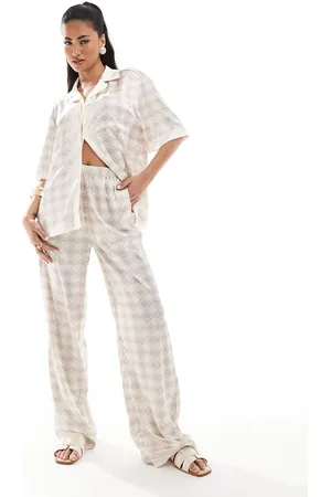 The Couture Club Emblem print wide leg pants in (part of a set)-Neutral