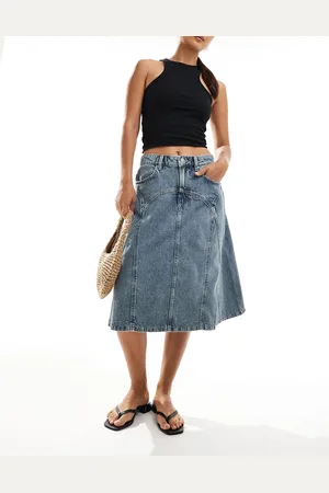 Cotton On Cotton On seam detail awkward length midi denim skirt in