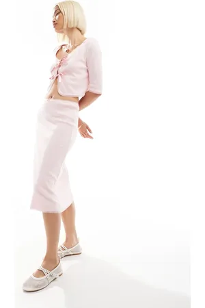 Labelrail X Olivia Grace Herring bow detail pointelle midi skirt in (part of a set)