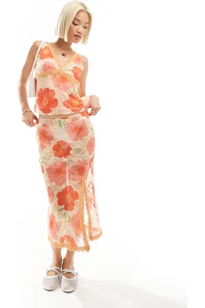 Labelrail X Olivia Grace Herring floral lace edged mesh midi skirt in (part of a set)