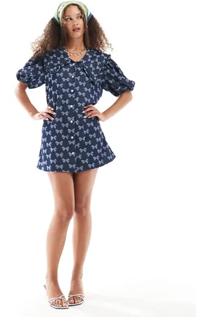 Sister Jane Bow embroidered mini dress in (part of a set)-Blue