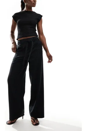 ASOS Tailored relaxed pants with tie waist detail in -Navy