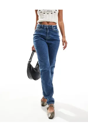Noisy May Daisy high waist mom jeans in mid blue acid wash