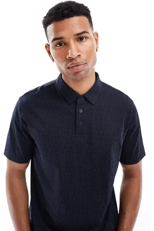 Armani Exchange Polo with tonal all over lettering print in navy