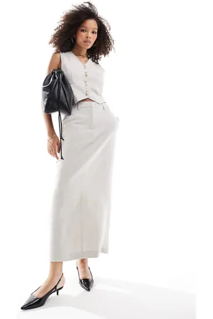 VERO MODA Tailored column skirt in sand melange (part of a set)-Neutral