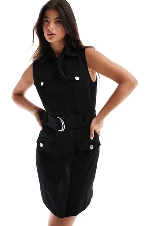 Morgan Sleeveless buckle belt detail mini blazer dress in