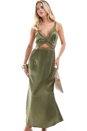 Never Fully Dressed Petite lace cut-out slip midaxi dress in -Green