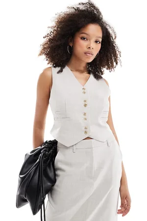 VERO MODA Tailored waistcoat in sand melange (part of a set)-Neutral