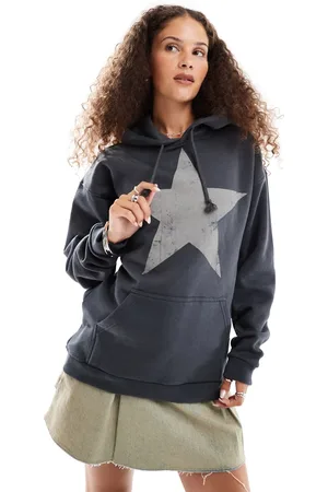 Minga London oversized grunge star hoodie in grey