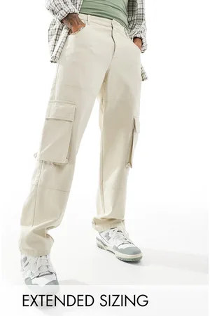 ASOS Baggy cargo pants in heavy canvas in -Neutral