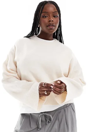 ASOS ASOS DESIGN Curve crew neck boxy jumper with wide cuff in -White