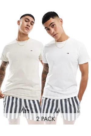 Tommy Hilfiger 2 pack slim logo t-shirts in white and beige