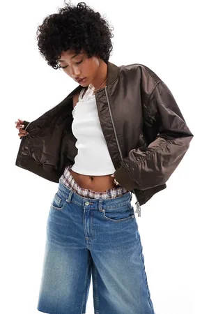 Monki Satin bomber jacket with front welt pockets in