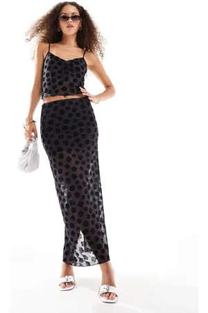 Monki Double layer mesh flock velvet maxi skirt in (part of a set)