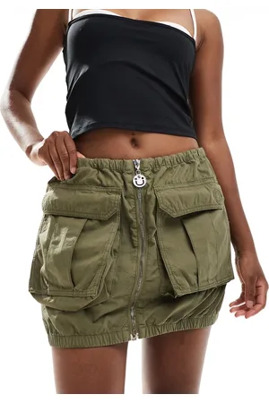 Hugo Blue Utility zip up mini skirt in khaki-Green