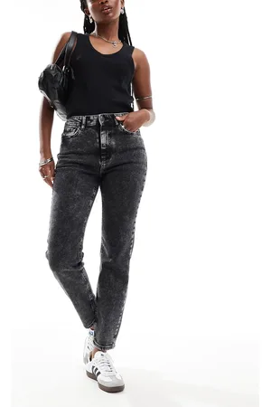 Noisy May Moni high waisted straight jeans in dark grey wash