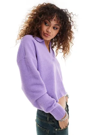 Monki Knitted polo jumper in purple