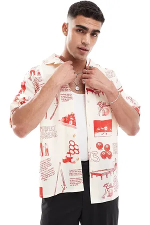 ASOS Oversized revere shirt with snooker print in -Red