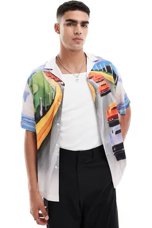 ASOS Relaxed revere shirt with scenic placement print-Multi