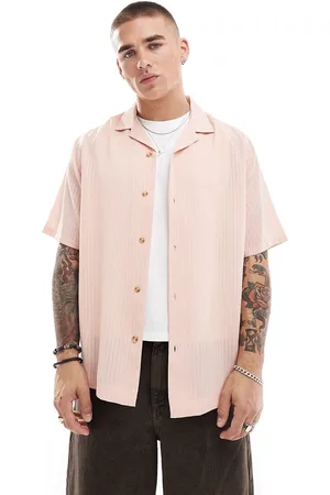 ASOS Relaxed revere shirt in pink stripe