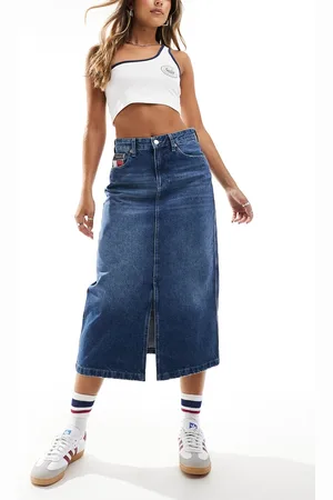 Tommy Hilfiger Claire denim midi skirt in mid wash-Blue