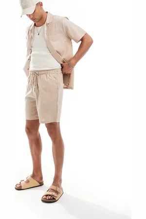 South Beach Tonal seersucker stripe beach shorts in oat-White