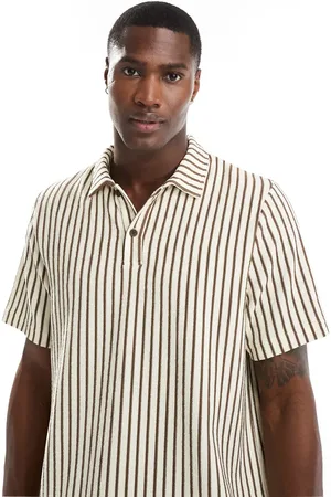 South Beach Towelling stripe beach shirt in (part of a set)-Neutral