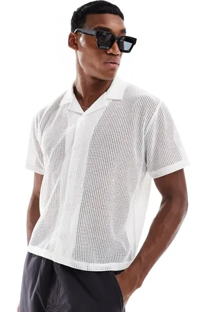 Reclaimed Cropped boxy shirt in crochet-Neutral