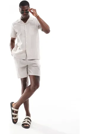 South Beach Seersucker beach shorts in and cream stripe (part of a set)-Neutral