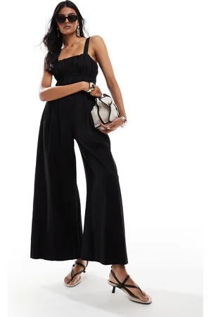 & OTHER STORIES Linen look wide leg jumpsuit with ruched bodice detail and square neckline in