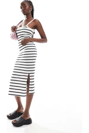 Daisy Street Chunky strap midaxi stripe dress with split-Multi