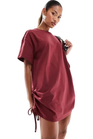 In The Style Exclusive ruched side oversized mini t-shirt dress in -Red