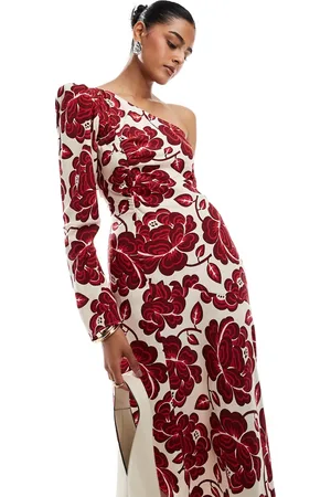 & OTHER STORIES One shoulder long sleeve midaxi dress with asymmetric hem in bold -Multi