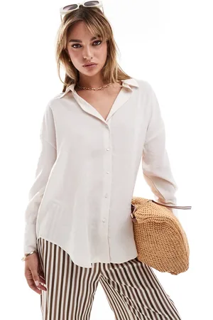 ONLY Oversized long sleeve textured shirt in -Neutral