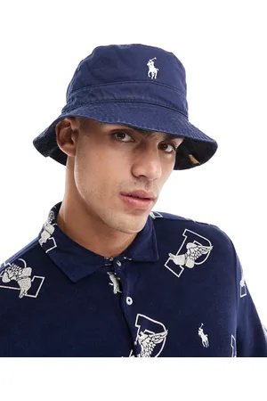 Ralph Lauren Reversible check and plain twill bucket hat in dark green / navy