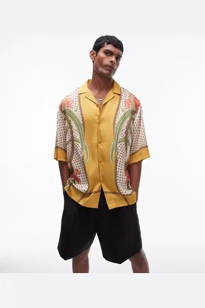 Topman Short sleeve botanical border print satin shirt