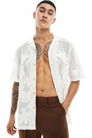 ASOS Short sleeve mesh revere shirt with embroidery in -White