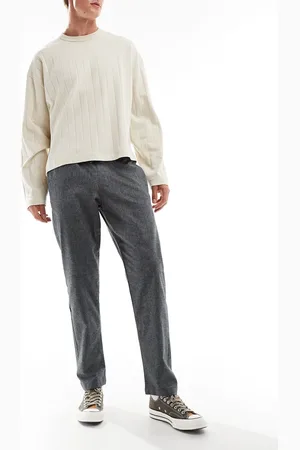 JACK & JONES Tapered fit smart pants with drawstring waist in grey marl