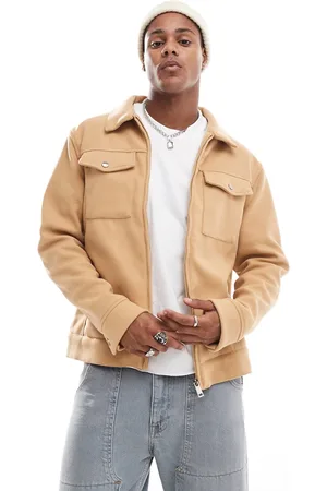 Brave Soul Faux wool full zip jacket in camel