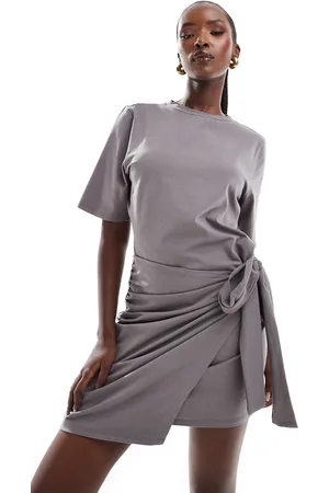 In The Style Exclusive wrap tie side mini t-shirt dress in -Black