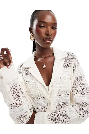 The Couture Club Crochet textured shirt in off (part of a set)