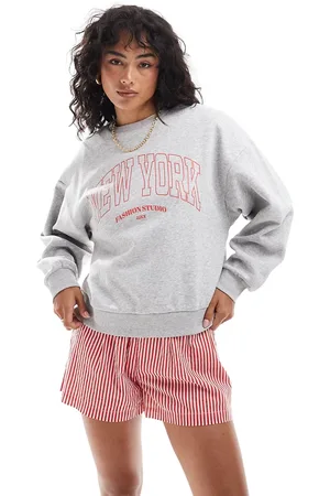 JJXX Sweatshirt with new york chest print in grey marl
